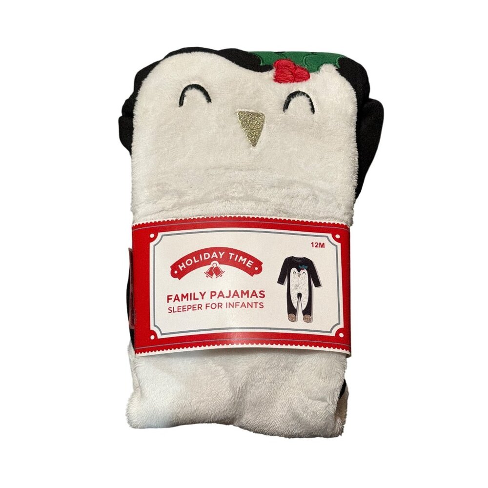 NWT Holiday Time Infant 12M Penguin Family Pajamas Sleeper Costume Beige‎ Black
